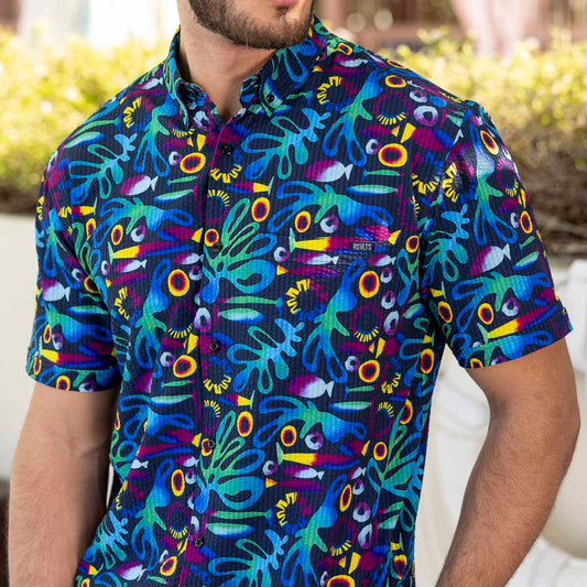 RSVLTS RSVLTS Short Sleeve Shirt Rad Reef – Stretch Seersucker Short Sleeve Shirt Rad Reef – Stretch Seersucker Short Sleeve Shirt