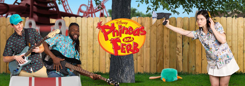 promotional-image-for-phineas-and-ferb-x-rsvlts-collection-with-characters-in-a-backyard-setting
