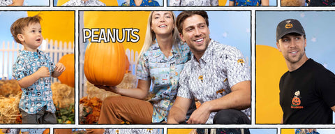 desktop-hero-image-peanuts-clothing-with-models-wear-snoopy-shirts-and-hat
