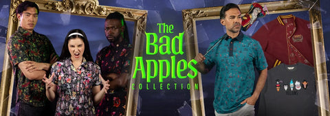 promotional-image-for-the-bad-apples-collection-with-people-in-front-of-framed-items