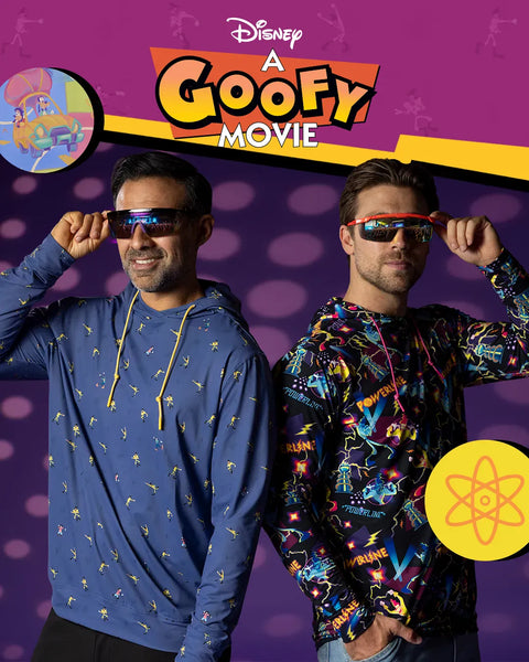 two-men-wearing-sunglasses-with-a-goofy-movie-poster-in-the-background