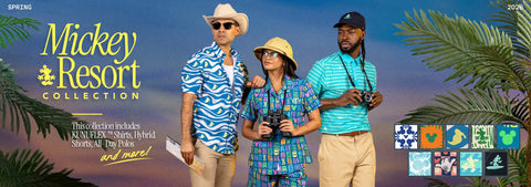 three-people-in-colorful-rsvlts-outfits-with-mickey-resort-collection-branding-against-a-tropical-background