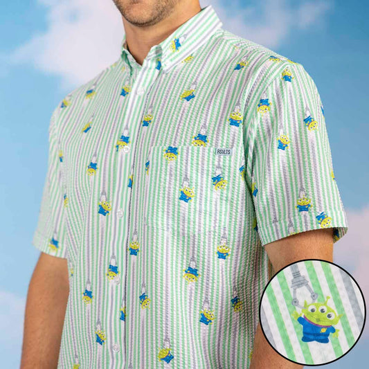 RSVLTS Disney and Pixar Short Sleeve Shirt Disney and Pixar Toy Story "The Claaaaaw" – Stretch Seersucker Short Sleeve Shirt