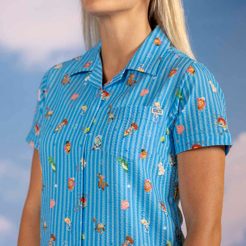 rsvlts-disney-and-pixar-womens-short-sleeve-shirt-disney-and-pixar-andys-playtime-pals-womens-stretch-seersucker-short-sleeve-shirt