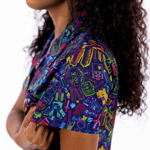 rsvlts-minecraft-womens-short-sleeve-shirt-minecraft-neon-block-party-womens-kunuflex-short-sleeve-shirt-minecraft-neon-block-party-womens-kunuflex-short-sleeve-shirt