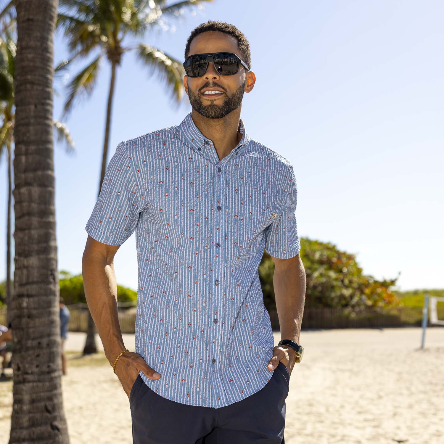 トップス sySkipper SeersuckerShirts Blast Off! – Stretch Seersucker Short Sleeve Shirt