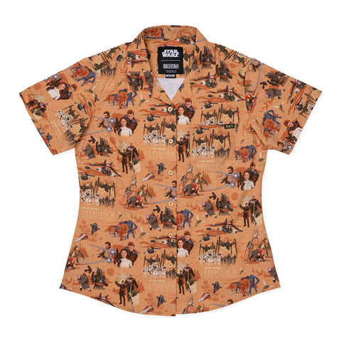 rsvlts-xs-rsvlts-star-wars-attack-of-the-clones-bedsheets-orange-_-womens-kunuflex-short-sleeve-shirt-star-wars-attack-of-the-clones-bedsheets-orange-_-womens-kunuflex-short-sleeve-shirt